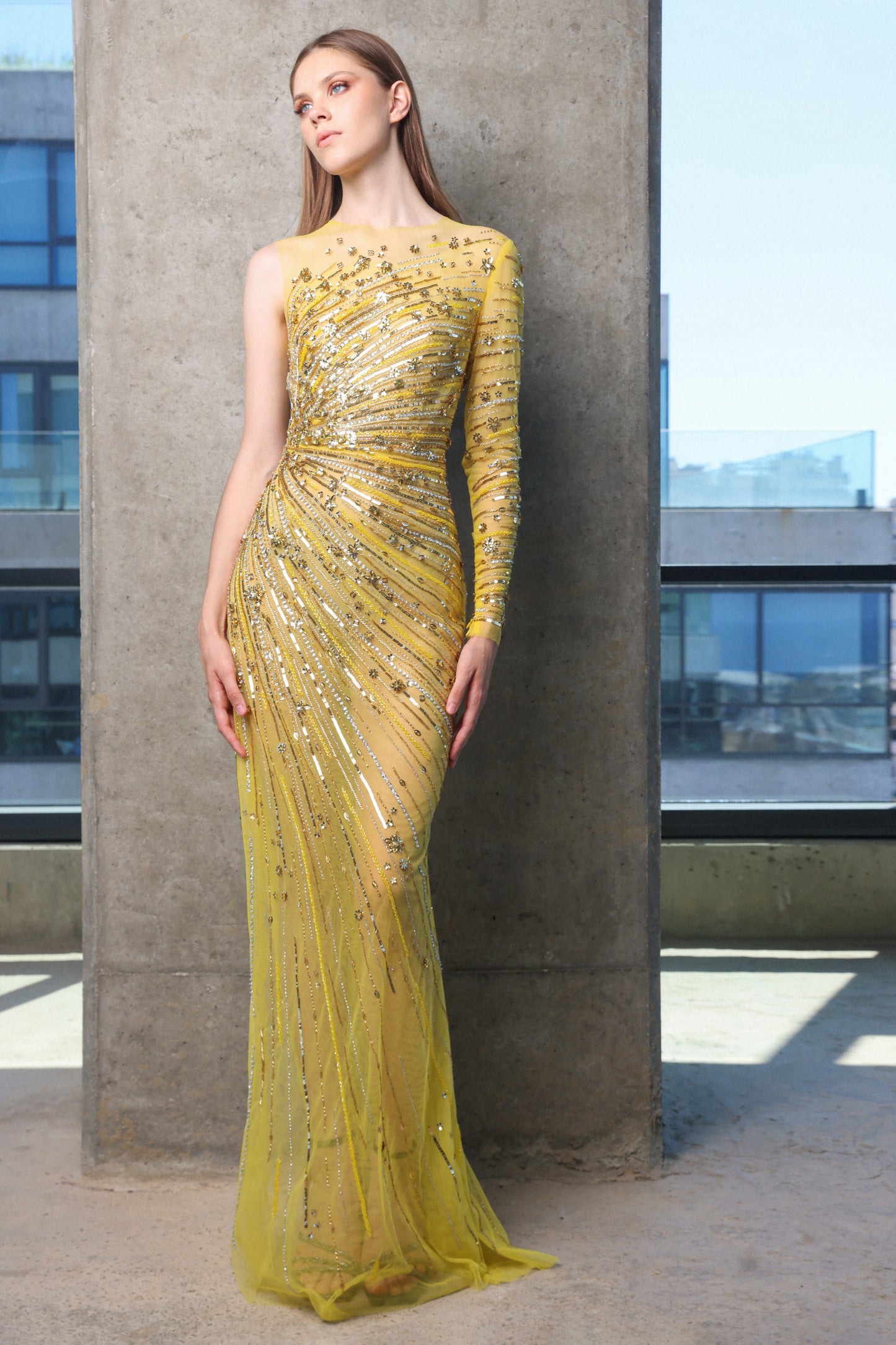 One Shoulder yellow Dress