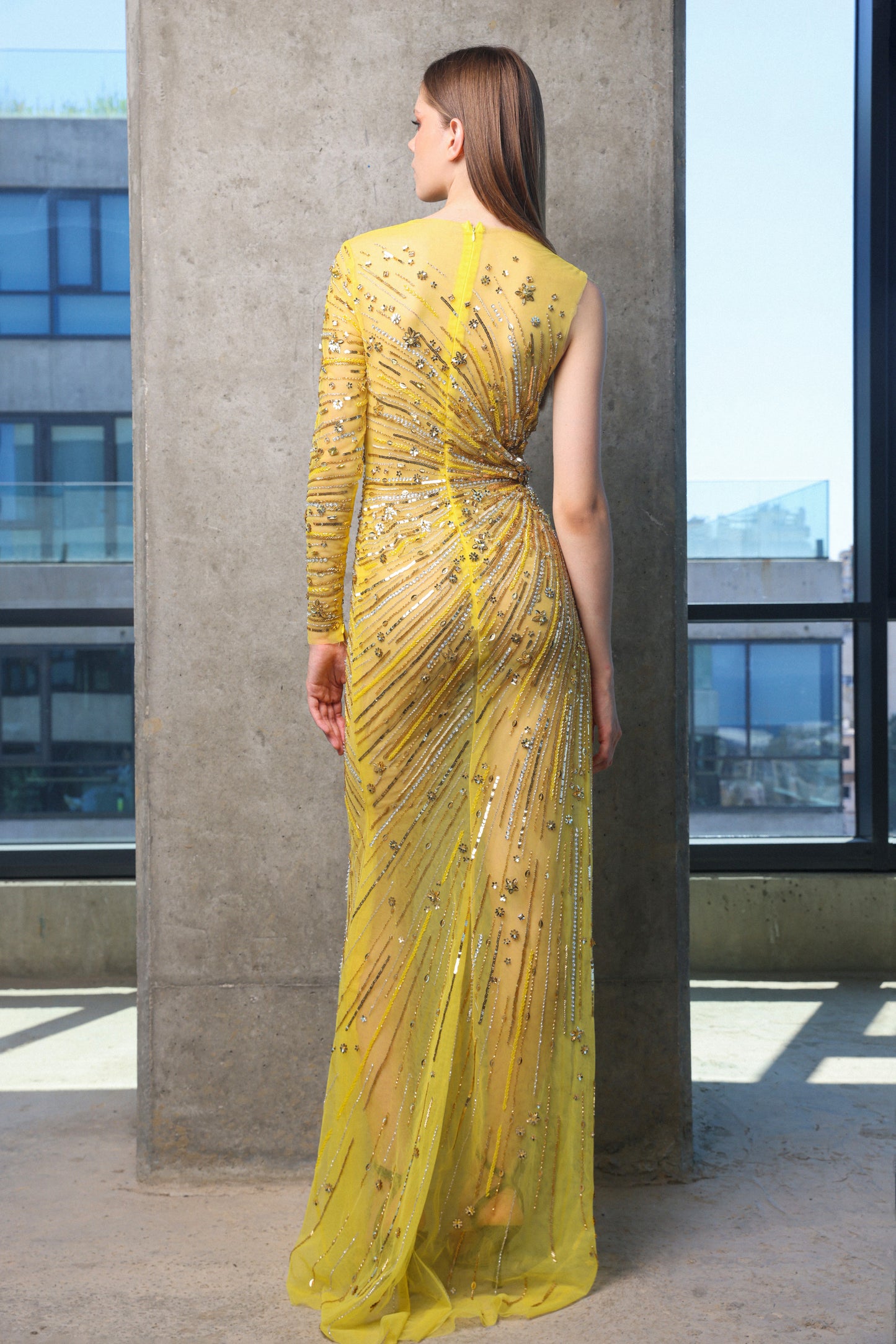 One Shoulder yellow Dress